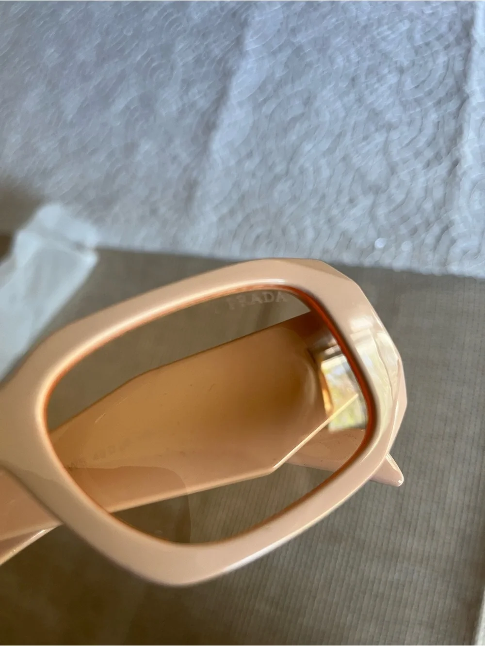 Prada Pink Square Sunglasses with Peach-Tinted Lenses